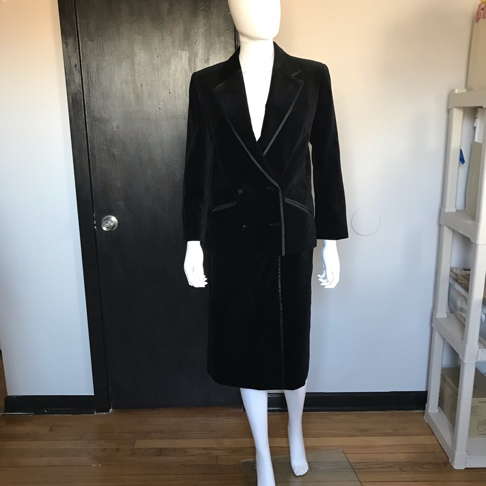 Celine Vintage Velvet 2 Piece Blazer Skirt Suit